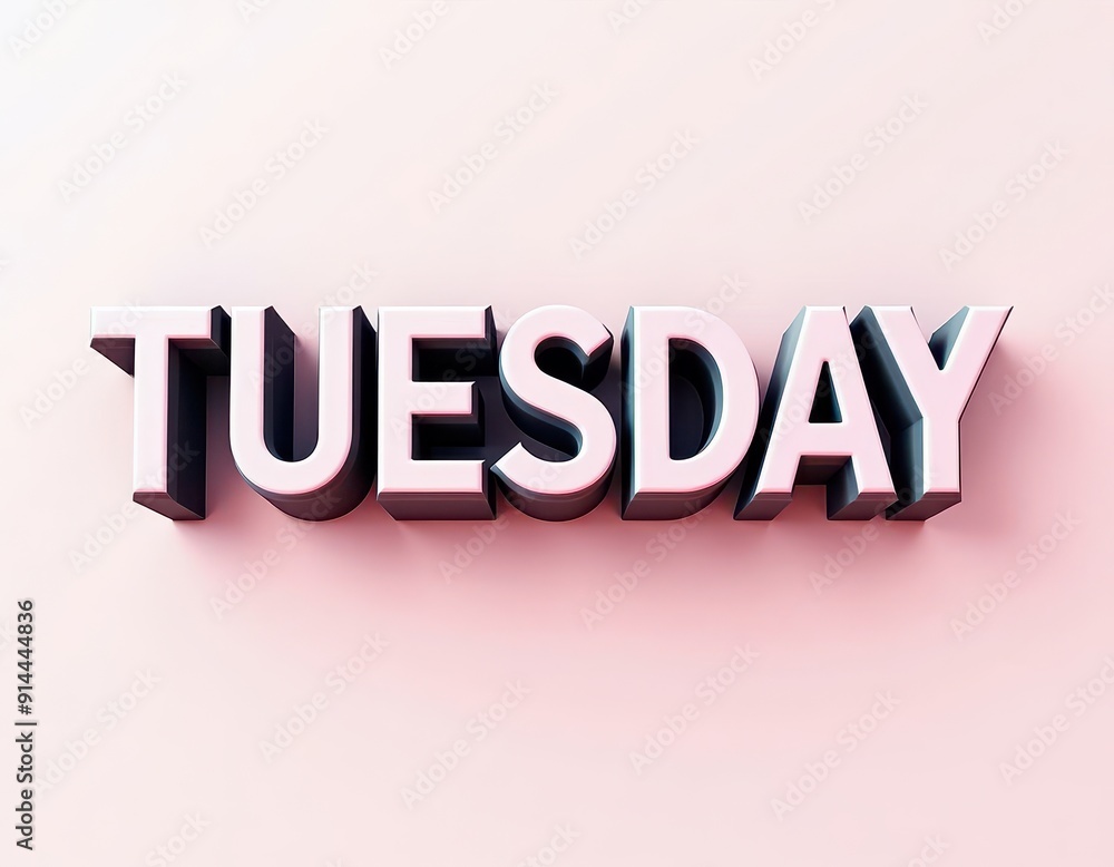 3D bold text displaying 'TUESDAY' with a soft pastel background. 3D bold text displaying 'TUESDAY' with a soft pastel background.