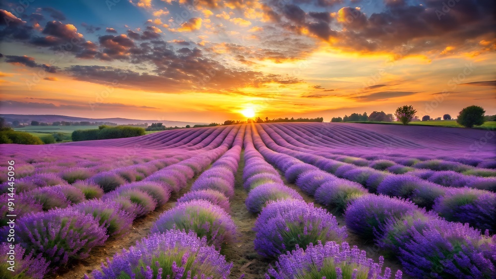 Sunrise Over the Lavender Fields: A Symphony of Purple and Gold AI generated Sunrise Over the Lavender Fields: A Symphony of Purple and Gold AI generated
