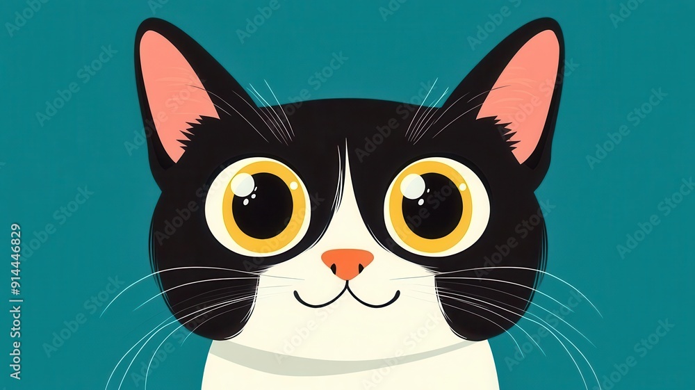 A cute and playful black and white cat with big yellow eyes, perfect for pet lovers and animal-themed designs. A cute and playful black and white cat with big yellow eyes, perfect for pet lovers and animal-themed designs.