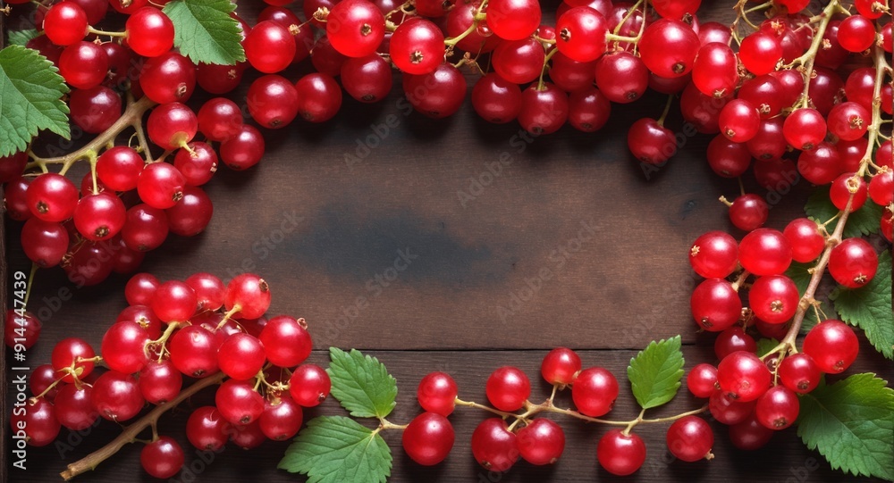 Obraz premium Fresh red currant in frame form, copy space.