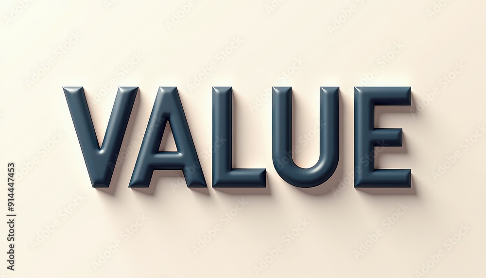 The word 'Value' in bold, 3D black letters on a beige background. The word 'Value' in bold, 3D black letters on a beige background.