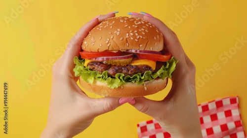 The Hands Holding Cheeseburger photo