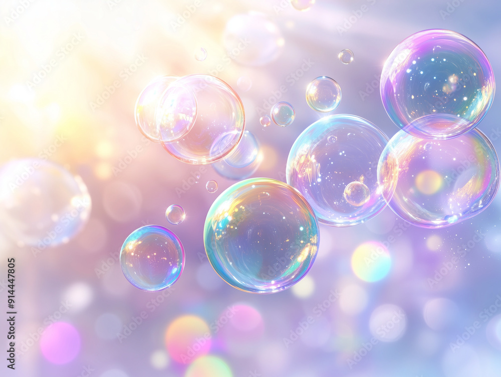 3D soap bubbles floating in the air, catching sunlight and reflecting rainbow colors, with plenty of empty copy space for text or branding. Ideal for kids' events and playful designs. AI 3D soap bubbles floating in the air, catching sunlight and reflecting rainbow colors, with plenty of empty copy space for text or branding. Ideal for kids' events and playful designs. AI