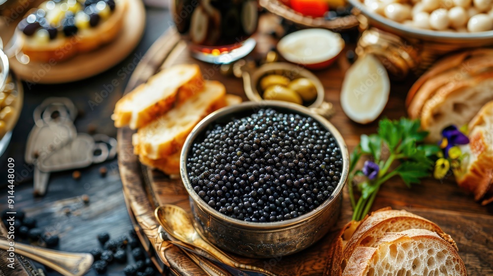 Luxurious black caviar in a silver bowl Luxurious black caviar in a silver bowl