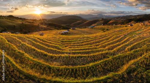 Sunset View of Mountain Rice Terraces at Pa Pong Piang, Chiang Mai, Thailand