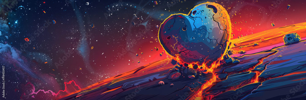 This image depicts a broken heart, a symbol of love lost, amidst a swirling galaxy, representing the vastness of space and the potential for new beginnings. This image depicts a broken heart, a symbol of love lost, amidst a swirling galaxy, representing the vastness of space and the potential for new beginnings.