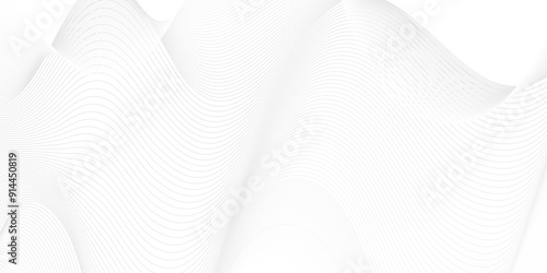 Abstract white blend digital wave lines and technology transparent background. Minimal carve wavy white and gray flowing wave lines and glowing moving lines. Futuristic sound wave lines background.