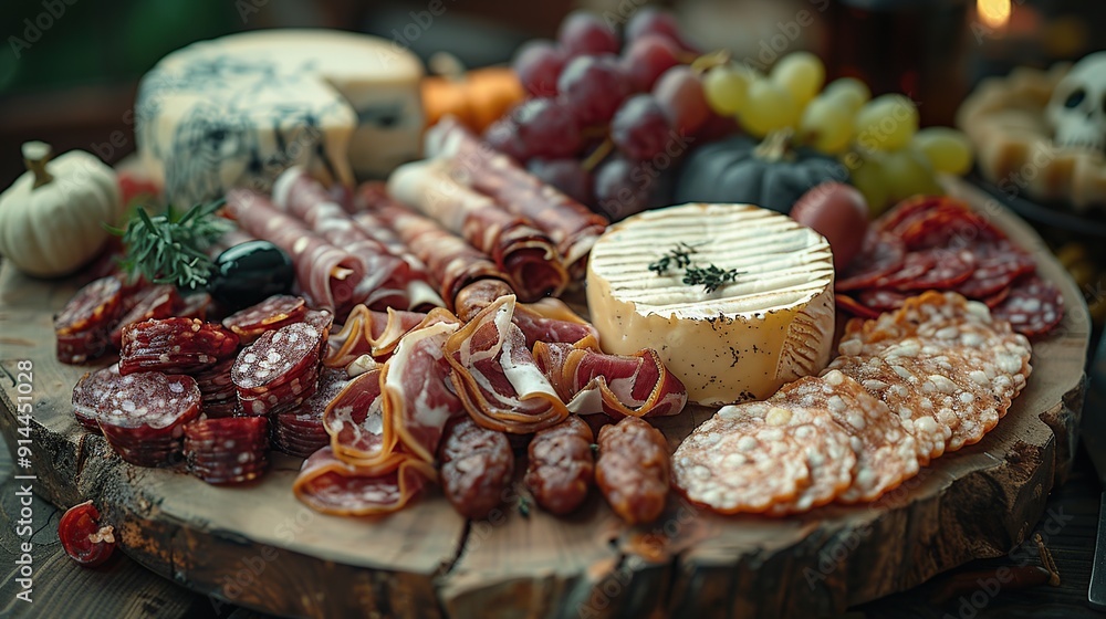 Appetizer Platter with Cheese, Salami, and Grapes Appetizer Platter with Cheese, Salami, and Grapes