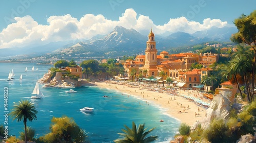 Magical French Riviera scene with animated s enjoying the beach elegant parties and sunny weather photo