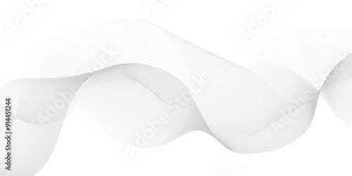	
Abstract white blend digital wave lines and technology transparent background. Minimal carve wavy white and gray flowing wave lines and glowing moving lines. Futuristic sound wave lines background.