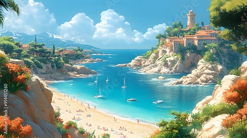 Magical French Riviera scene with animated s enjoying the beach elegant parties and sunny weather