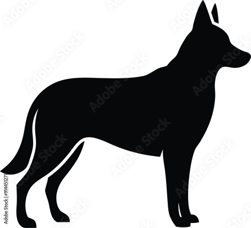 black dog isolated on white , German Shepherd Guarding Silhouette