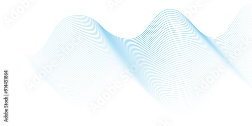 Abstract blue blend digital wave lines and technology transparent background. Minimal carve wavy white and blue flowing wave lines and glowing moving lines. Futuristic sound wave lines background.