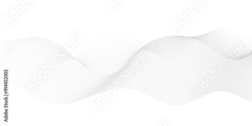 Abstract white blend digital wave lines and technology transparent background. Minimal carve wavy white and gray flowing wave lines and glowing moving lines. Futuristic sound wave lines background.
