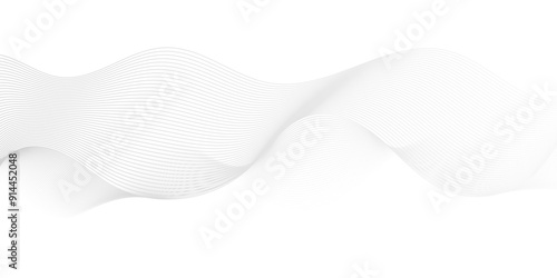 Abstract white blend digital wave lines and technology transparent background. Minimal carve wavy white and gray flowing wave lines and glowing moving lines. Futuristic sound wave lines background.