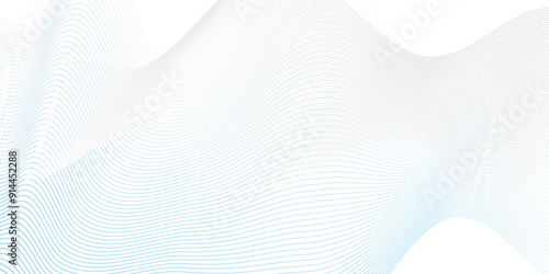 Abstract white blend digital wave lines and technology transparent background. Minimal carve wavy white and gray flowing wave lines and glowing moving lines. Futuristic sound wave lines background.