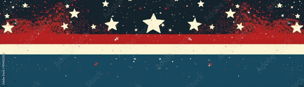 Fototapeta premium Red, white and blue background with stars border on the bottom edge Generative AI