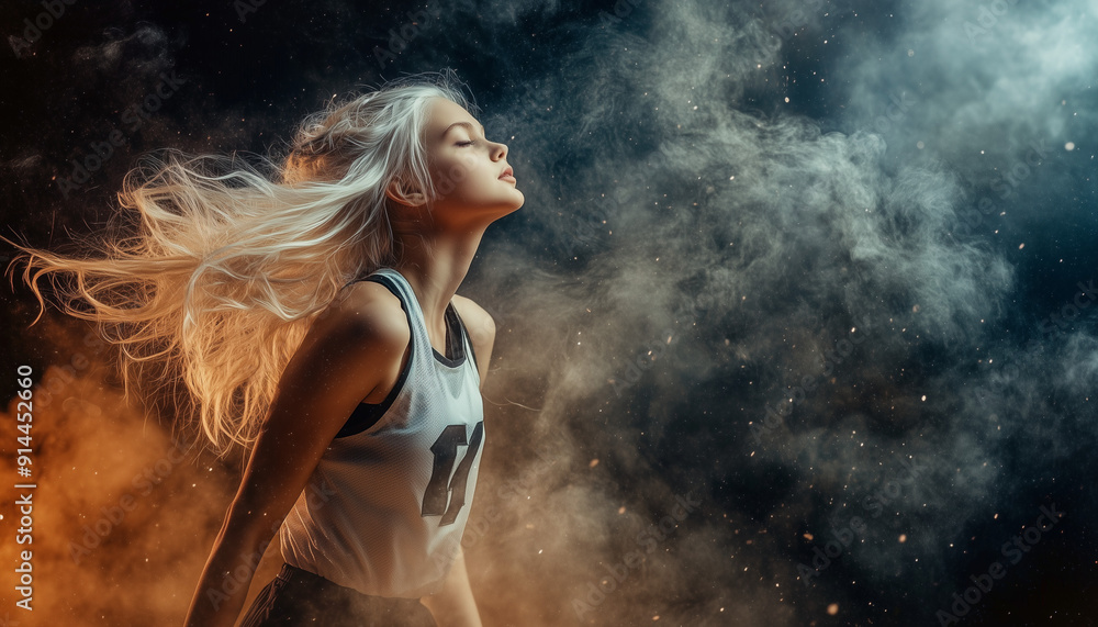 Teenage girl with color dust and lights Teenage girl with color dust and lights