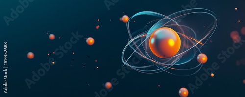 Abstract illustration of an atom with orbiting particles. photo