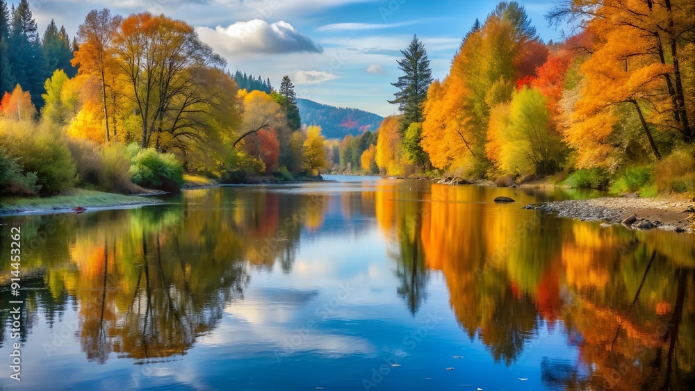 Obraz premium Golden Reflections in the Stillaguamish AI Generated