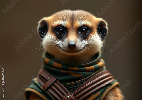 Meerkat animal portrait dressed as a warrior fighter or combatant soldier concept. photo