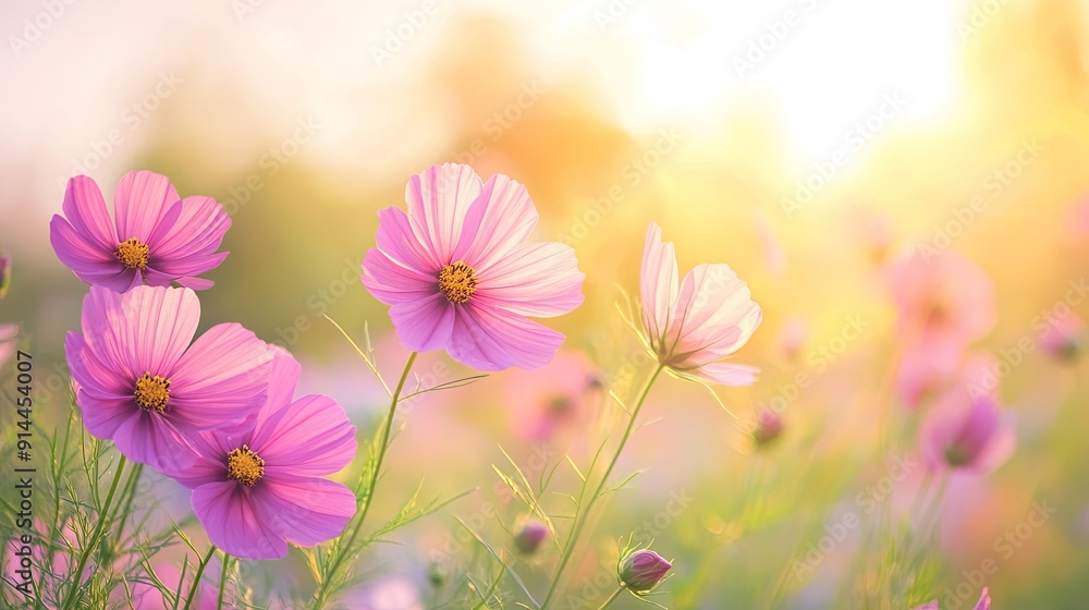 Cosmos flowers gently swaying in a field, offering a tranquil and beautiful background with plenty of room for text. Cosmos flowers gently swaying in a field, offering a tranquil and beautiful background with plenty of room for text.