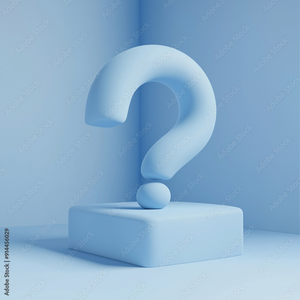 Minimalistic 3D blue question mark icon front view Minimalistic 3D blue question mark icon front view