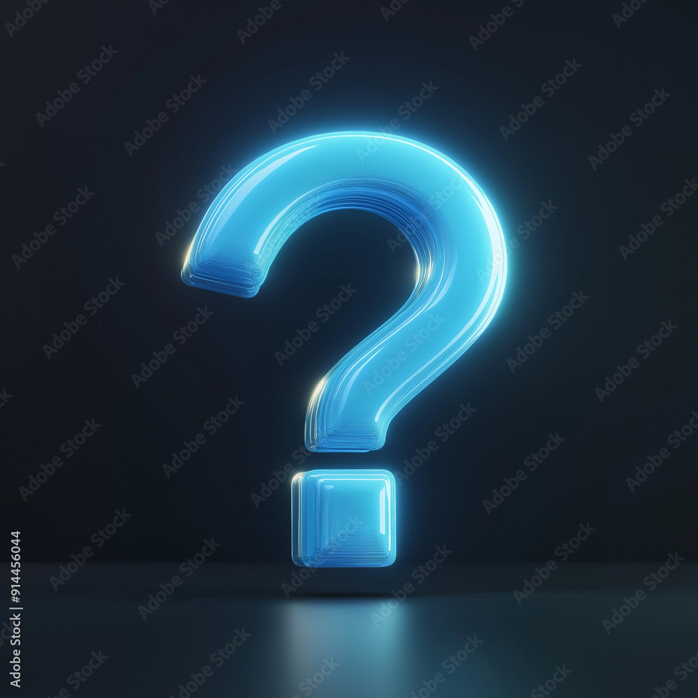 Minimalistic 3D blue question mark icon front view Minimalistic 3D blue question mark icon front view