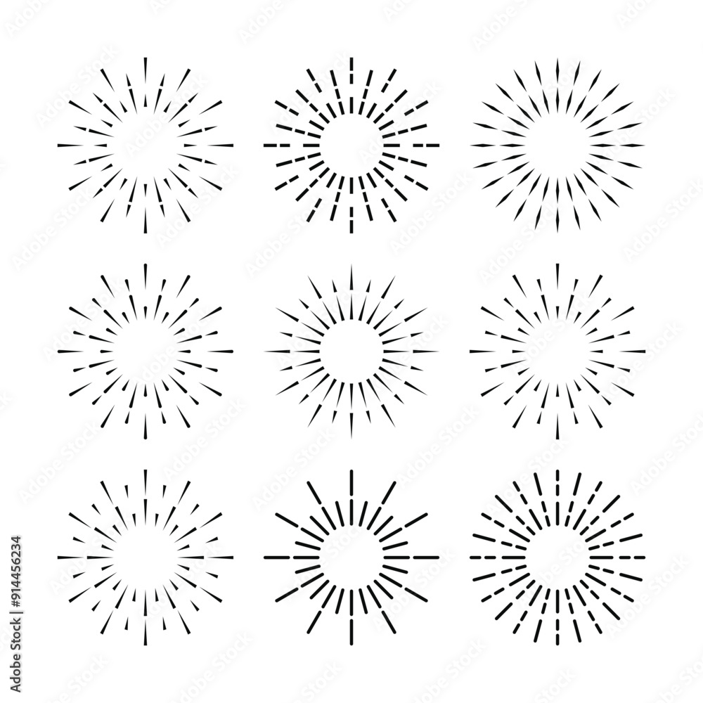 Obraz premium Set of sunset or sunrise sun burst line icons design. Premium Vector