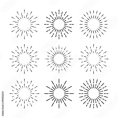 Set of sunset or sunrise sun burst line icons design. Premium Vector