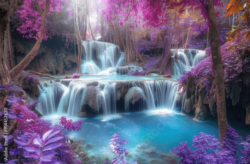 Waterfall in a Purple Forest