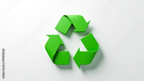 3D green recycling symbol on a white background photo