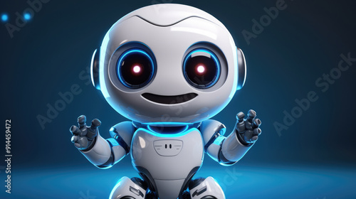 Cute robot friendly digital assistant character with glowing blue lights