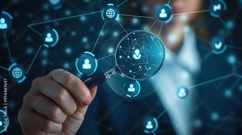 A hand holds a magnifying glass over a digital network of people, symbolizing the importance of understanding individuals within a larger system. A hand holds a magnifying glass over a digital network of people, symbolizing the importance of understanding individuals within a larger system.