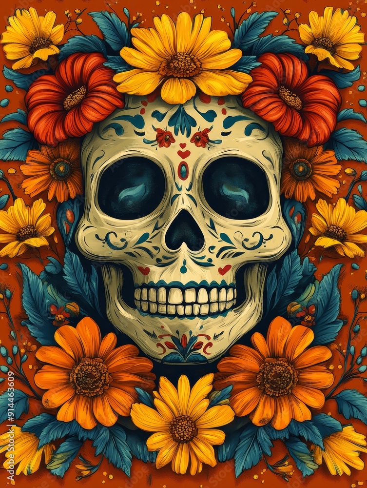 Sugar Skull Surrounded by Flowers Sugar Skull Surrounded by Flowers