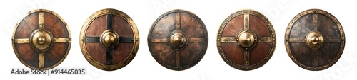 Set of ancient shields isolated on transparent or whiet background photo