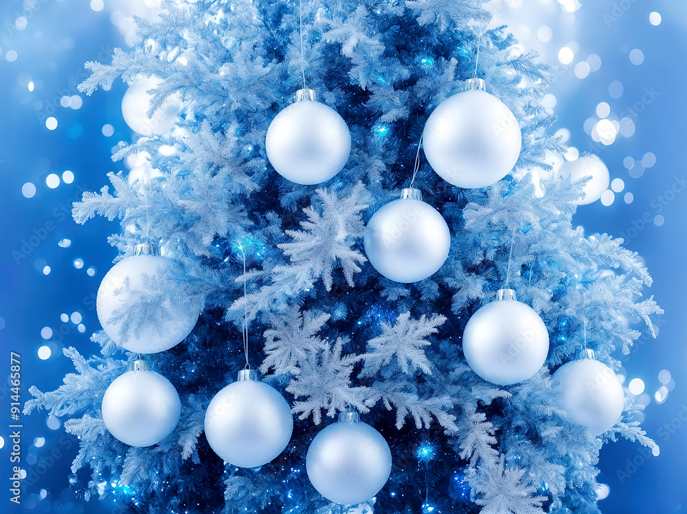 Christmas balls on a snowy spruce branch.
Christmas balls on a snowy spruce branch.