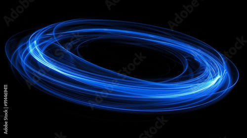  Ethereal Blue Glowing Rings on a Dark Background with Dynamic Spiral Energy Loops and Fluid Light Effects for a Captivating Visual Display 