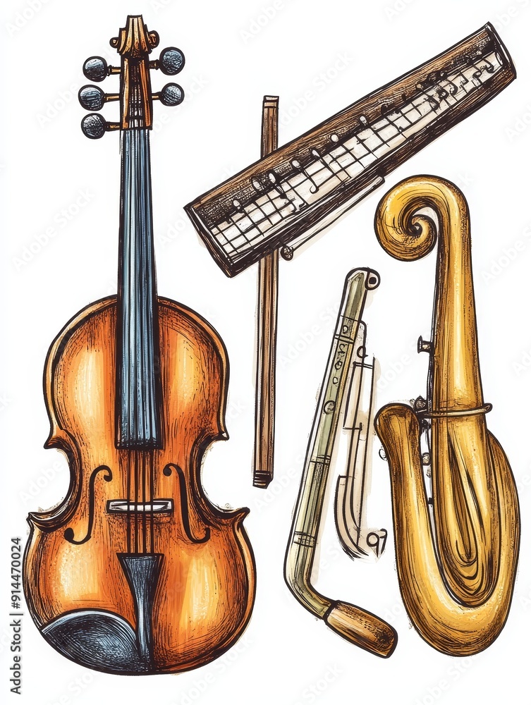 Naklejka premium Vintage Musical Instruments Illustration
