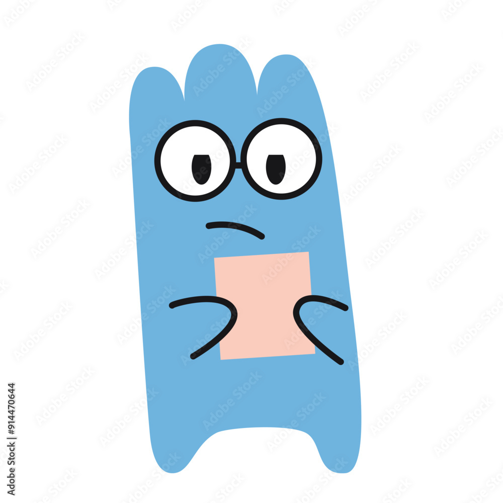 Cute character with glasses reading a document and holds it in hands. Vector illustration isolated on white, hand drawn, flat design Cute character with glasses reading a document and holds it in hands. Vector illustration isolated on white, hand drawn, flat design