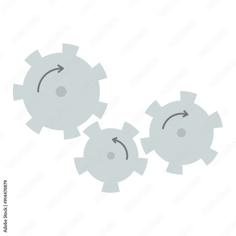 Gears, toothed transmission with arrows indicating the direction of movement. Vector illustration isolated on white background, hand drawn, flat design Gears, toothed transmission with arrows indicating the direction of movement. Vector illustration isolated on white background, hand drawn, flat design