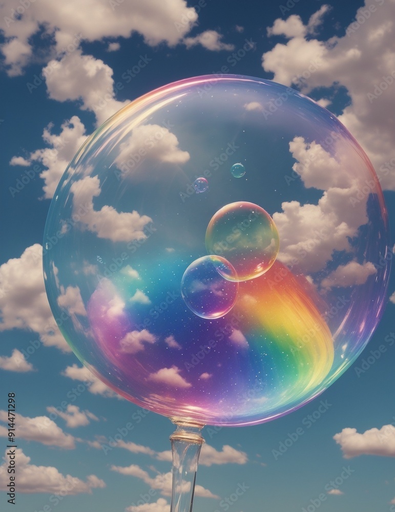 rainbow soap bubbles in the sunny sky, illustration rainbow soap bubbles in the sunny sky, illustration