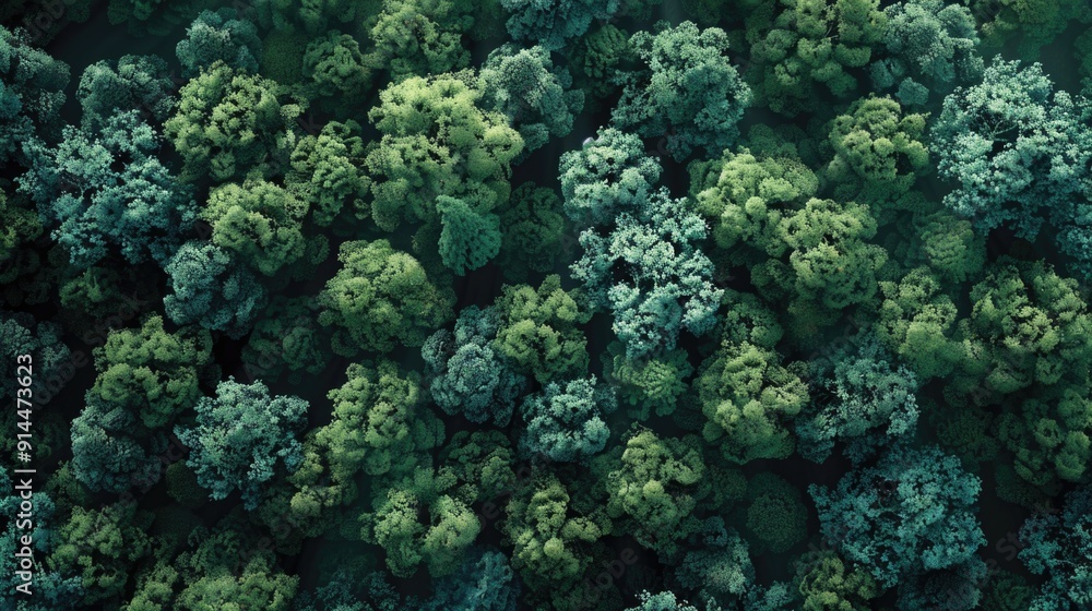Top-down aerial shot looking down at a cartoon forest Top-down aerial shot looking down at a cartoon forest
