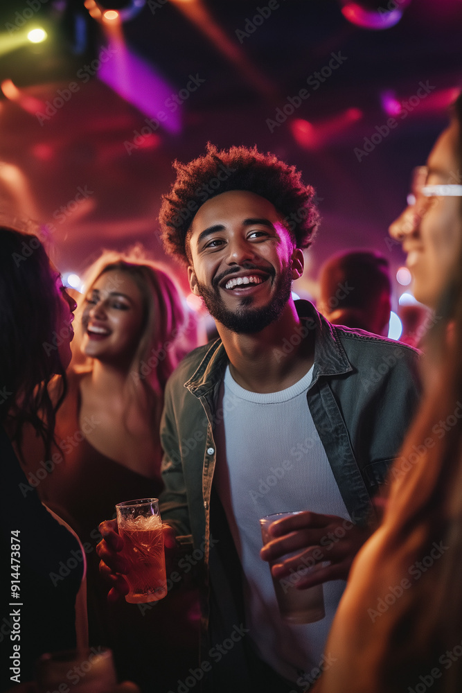 Positive, happy young multi racial diverse group of people, friends meeting in a nightclub drinking and dancing Positive, happy young multi racial diverse group of people, friends meeting in a nightclub drinking and dancing