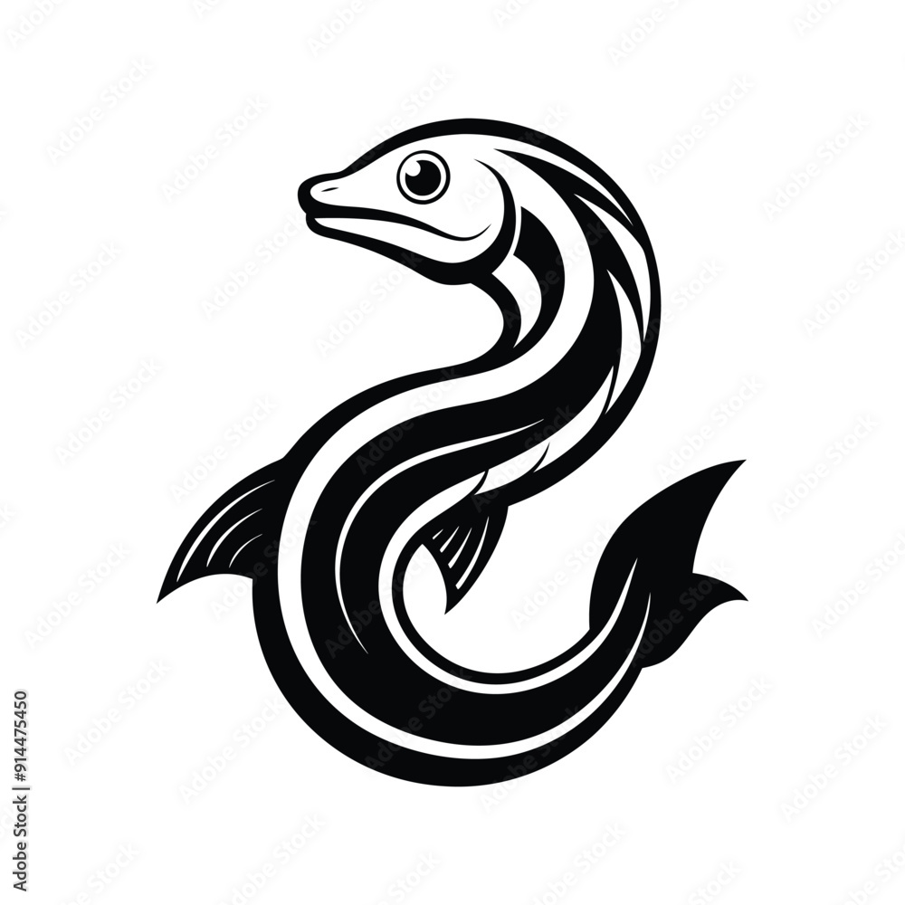 Fototapeta premium Eel silhouette vector art illustration, Silhouette of eel vector