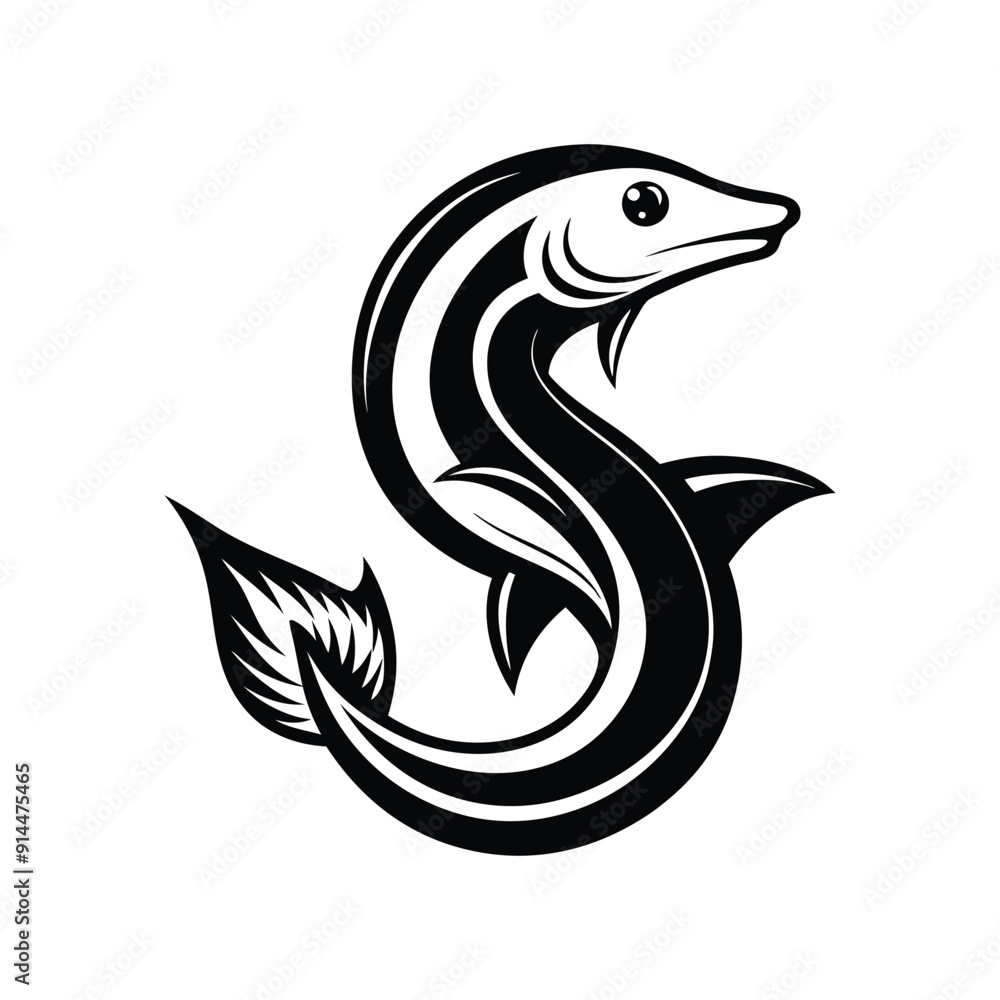 Naklejka premium Eel silhouette vector art illustration, Silhouette of eel vector