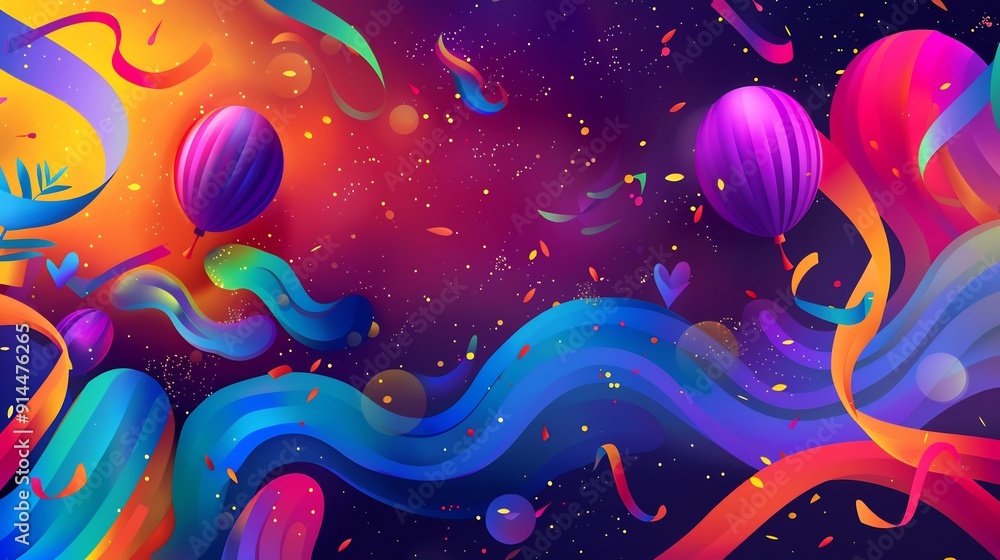 Abstract Colorful Background with Balloons and Confetti Abstract Colorful Background with Balloons and Confetti
