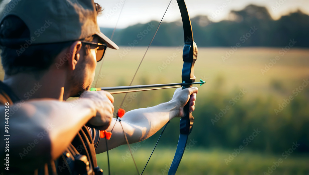 Man shooting from bow and arrow, action sport, activity, target, weapon aiming