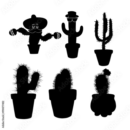 Cactus Silhouette Vector Set Illustration photo