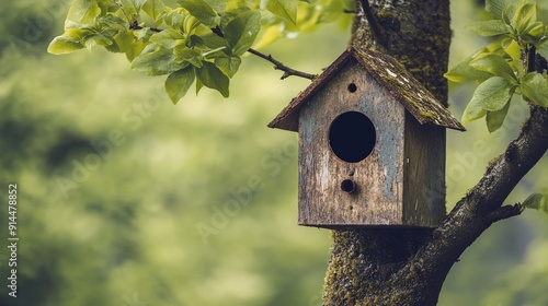 Rustic Birdhouse in Tree photo